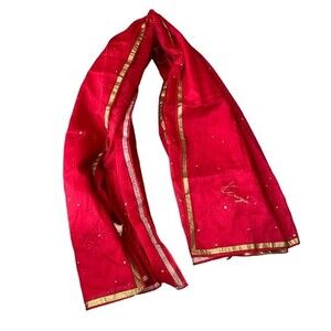 Kenzo Womens 100% Silk Tie Neck Hair Fashion Scarf Bright Red Gold Accent Square